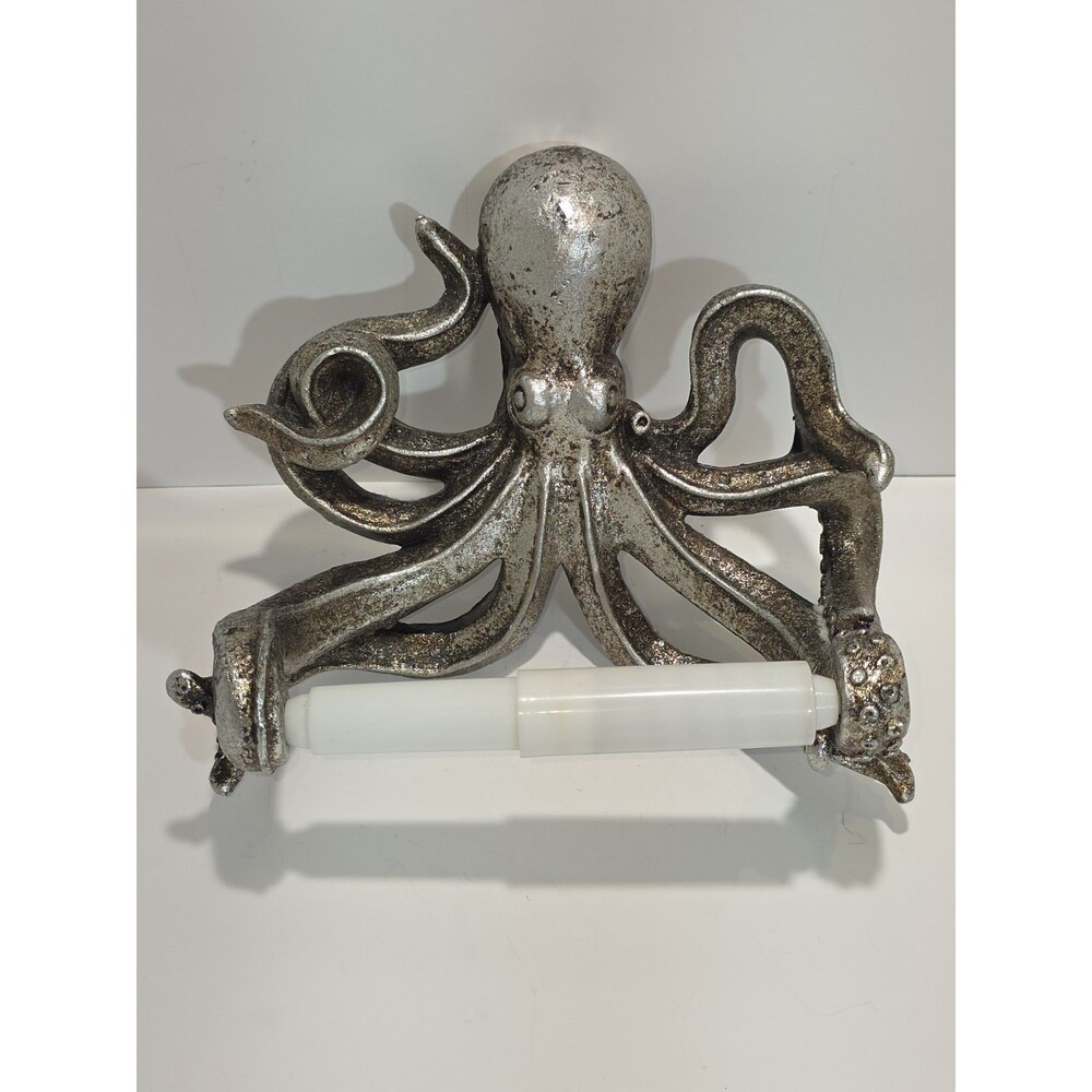 Octopus Toilet Paper Holder Antique Silver Finish Wall Mount Resin Nautical